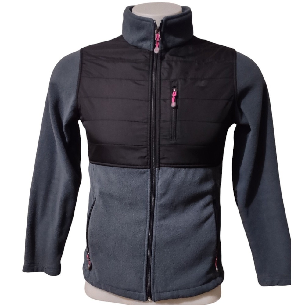 New Balance Jacket Women's Small Fleece Outdoor Full Zip 3 Pockets Black / Gray
